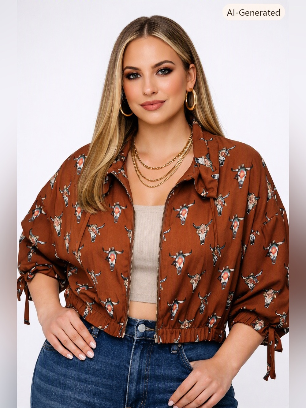 5/$25 Roper Cowskulls Print Dolman Sleeve Cropped Jacket Size XL